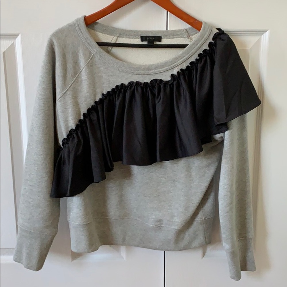 J Crew Gray Sweatshirt with Ruffle Accent